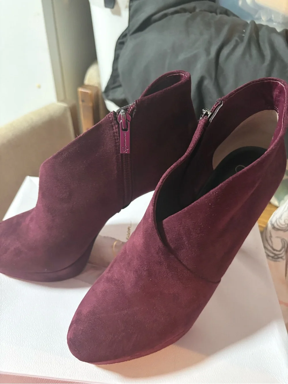 Jessica Simpson Burgundy Suede Ankle Booties with Side Zip